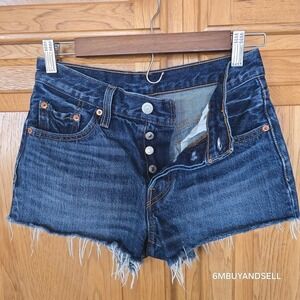 Levis 501 Original Cut Off Denim Shorts Dark Wash Button Fly W24 32317-0038